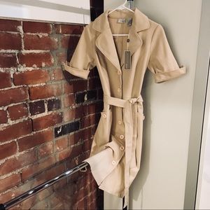 Beige Heavy Knit Button Front Shirt Dress
